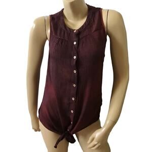 PERSEPTION CONCEPT Womens Size Small Burgundy Sleeveless Button Up Tied Shirt